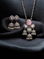DExquisite Silver Look-Alike Jhumka Necklace Set | Vintage Oxidized Jewelry for Women - Image 7
