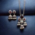 DExquisite Silver Look-Alike Jhumka Necklace Set | Vintage Oxidized Jewelry for Women - Image 6