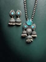 DExquisite Silver Look-Alike Jhumka Necklace Set | Vintage Oxidized Jewelry for Women - Image 10