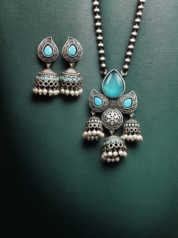 Earaings-27.jpeg DExquisite Silver Look-Alike Jhumka Necklace Set | Vintage Oxidized Jewelry for Women - Image 10