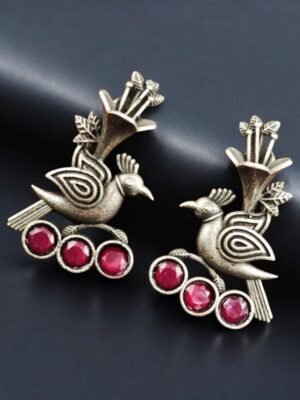 Bird Design Brass Stud Earrings