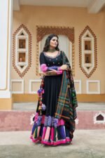 Elegant Black Lehenga Choli with Gamthi embroidery with mirror work - Image 4