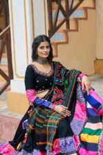 Elegant Black Lehenga Choli with Gamthi embroidery with mirror work - Image 2