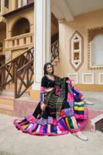 Elegant Black Lehenga Choli with Gamthi embroidery with mirror work - Image 3