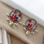 Handpainted Flower Stud Earrings – Premium Quality Silver Replica Jewelry| My Fashion - Image 2