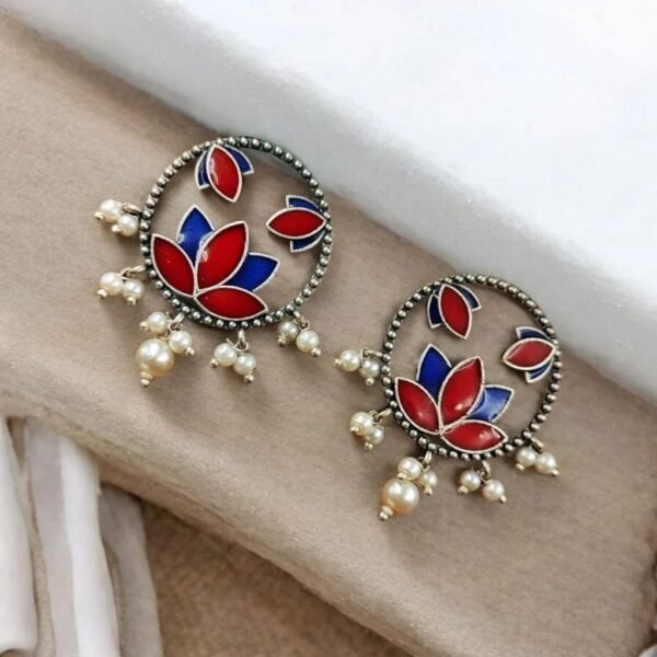 Flower-Stud-Earrings-3-2.jpeg Handpainted Flower Stud Earrings – Premium Quality Silver Replica Jewelry| My Fashion - Image 2