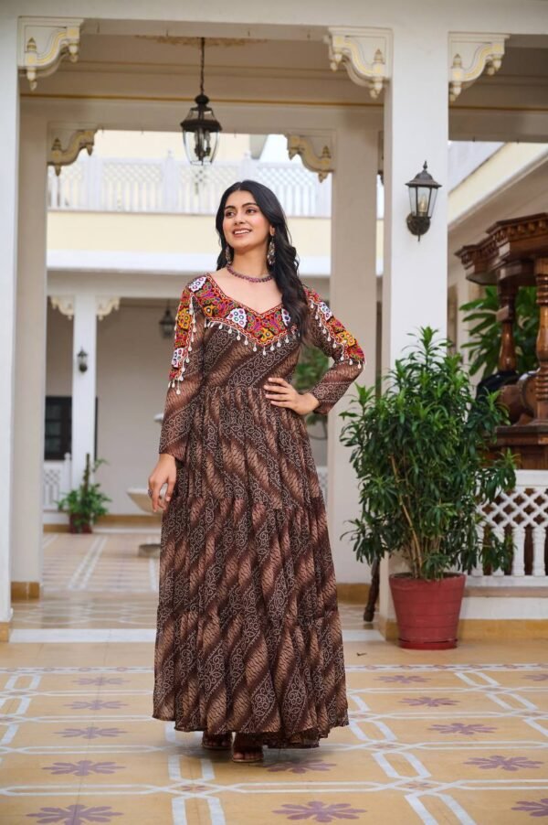 Gamathi Mirror Work Bandhani Gown Gamathi Mirror Work Bandhani Gown