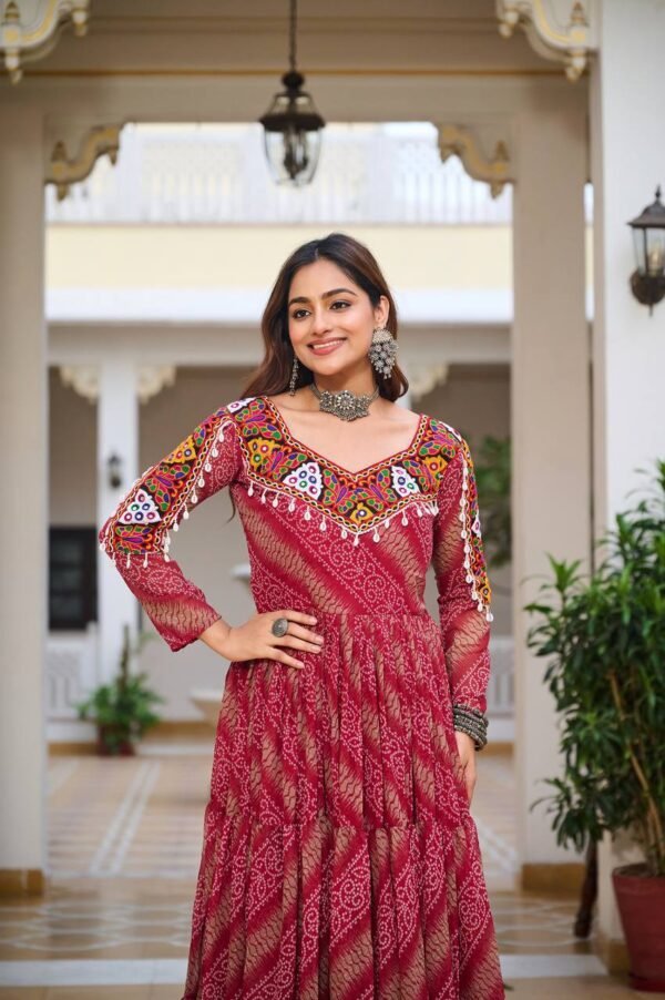 Gamathi Mirror Work Bandhani Gown Gamathi Mirror Work Bandhani Gown