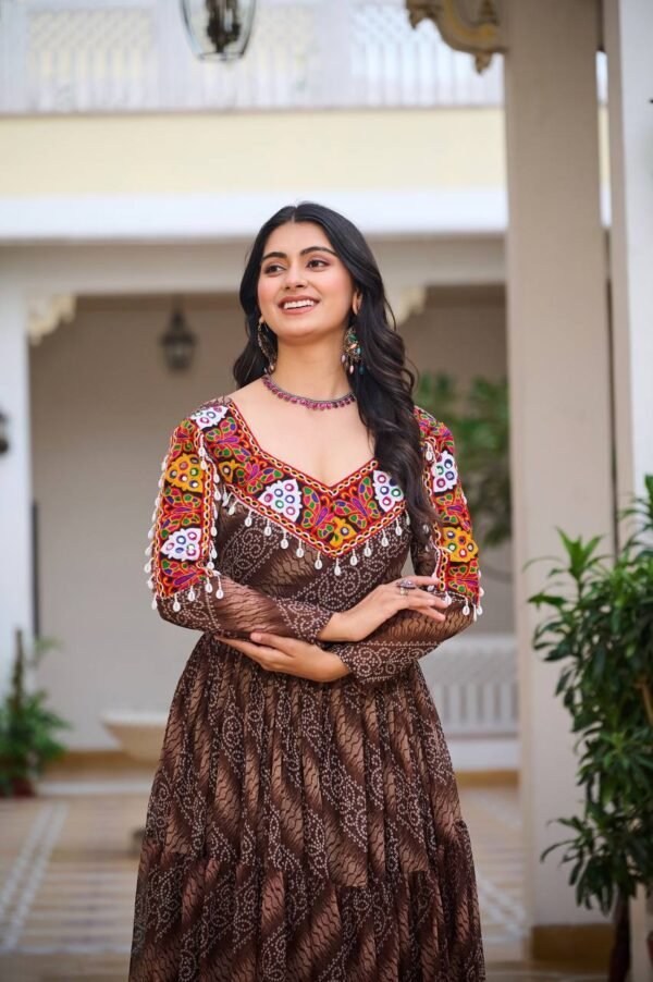 Gamathi Mirror Work Bandhani Gown Gamathi Mirror Work Bandhani Gown