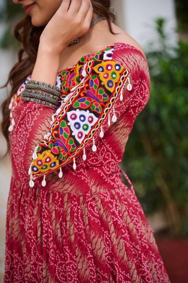 Gamathi Mirror Work Bandhani Gown Gamathi Mirror Work Bandhani Gown