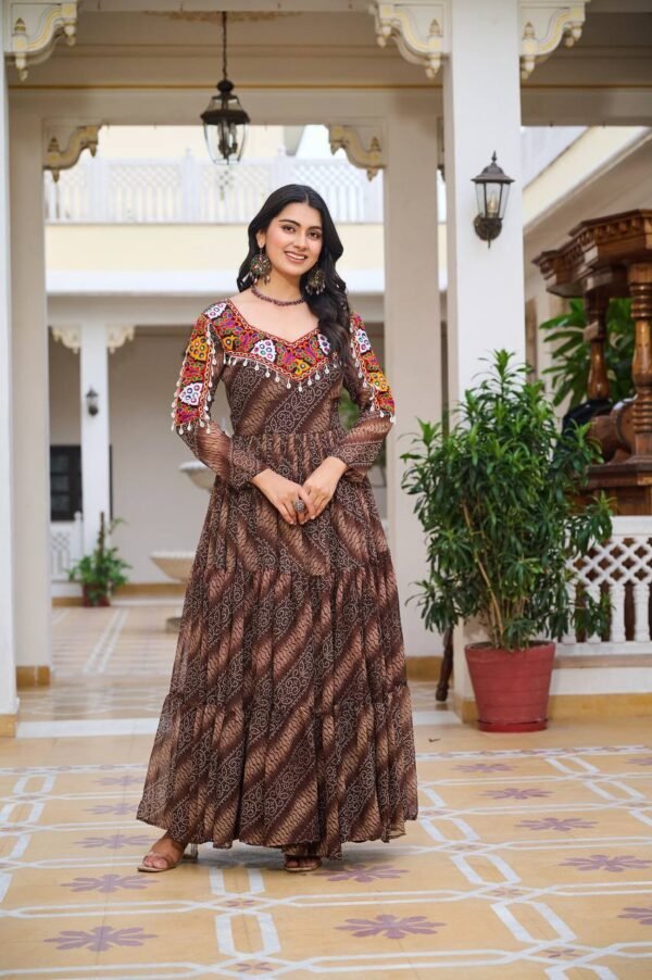Gamathi Mirror Work Bandhani Gown Gamathi Mirror Work Bandhani Gown