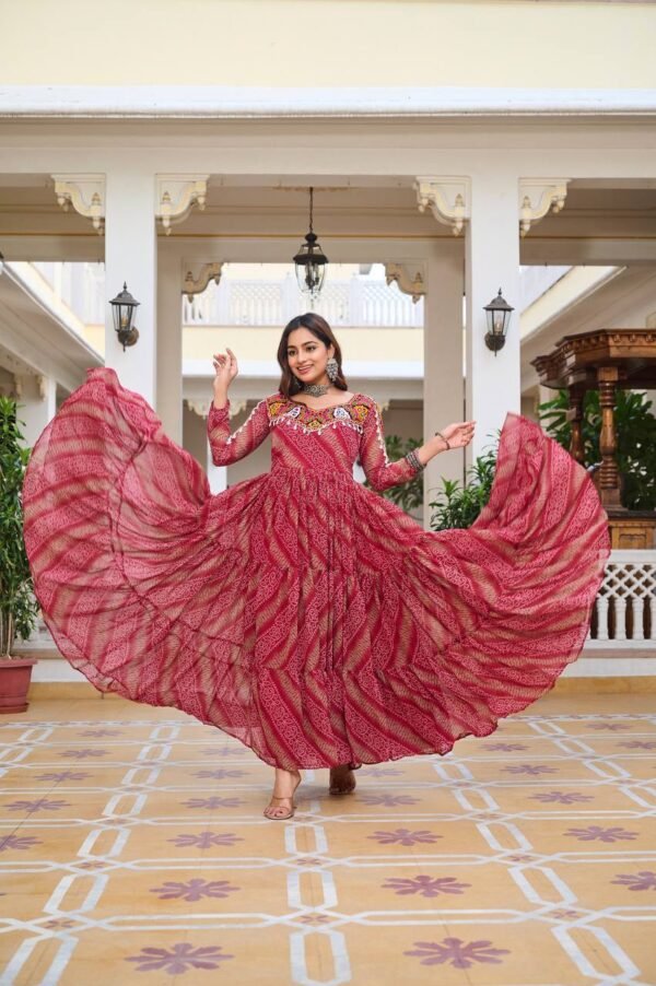 Gamathi Mirror Work Bandhani Gown Gamathi Mirror Work Bandhani Gown