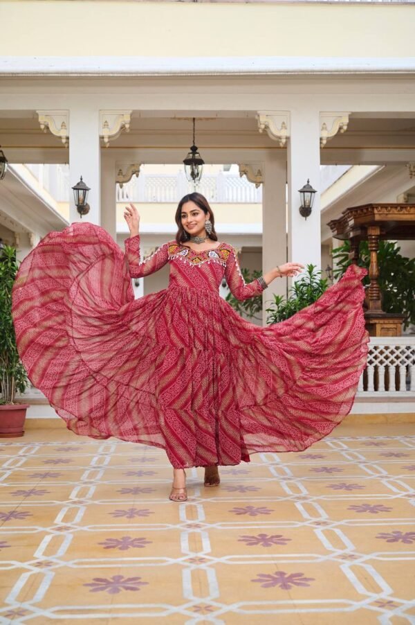 Gamathi Mirror Work Bandhani Gown Gamathi Mirror Work Bandhani Gown