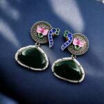 Hand Painted Peacock Earrings | Monalisa Stone Stud with Lotus Detail – My Fashion - Image 4