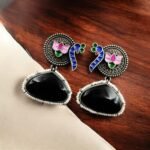 Hand Painted Peacock Earrings | Monalisa Stone Stud with Lotus Detail – My Fashion - Image 8