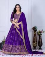 Buy Heavy Vichitra Silk Embroidered Lehenga Set with Dupatta – Semi-Stitched | My Fashion - Image 5