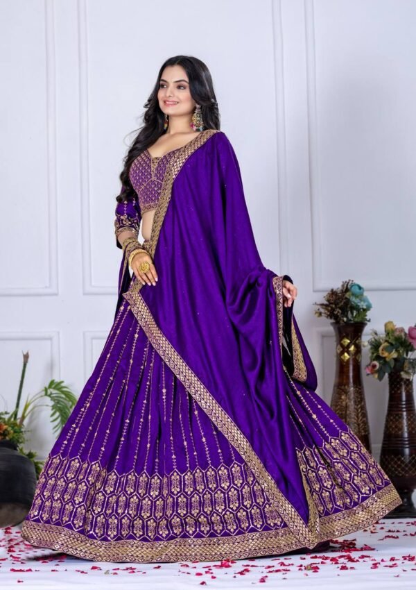Heavy Vichitra Silk Embroidered Lehenga Set (2) Buy Heavy Vichitra Silk Embroidered Lehenga Set with Dupatta – Semi-Stitched | My Fashion - Image 2