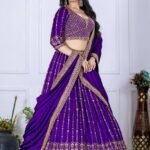 Heavy Vichitra Silk Embroidered Lehenga Set