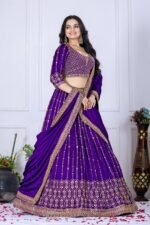 Heavy Vichitra Silk Embroidered Lehenga Set