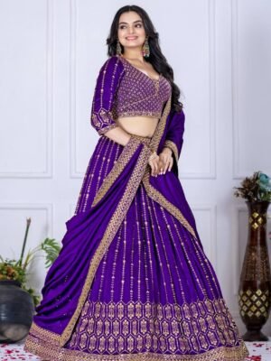 Heavy Vichitra Silk Embroidered Lehenga Set