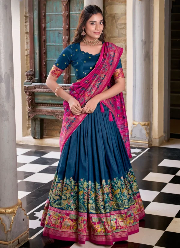 Morani Floral Tussar Silk Lehenga Set Morani Floral Tussar Silk Lehenga Set