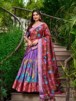 Helly Floral Tussar Silk Lehenga Set