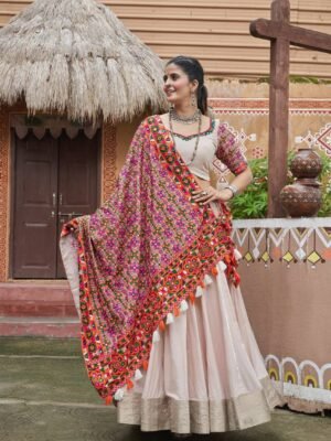 Beige Viscose Rayon Navratri Chaniya Choli