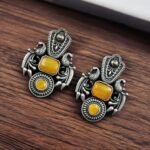 Silver Replica Monalisa Stone Peacock Earrings | Stunning Lightweight Studs – My Fashion - Image 2