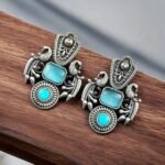Silver Replica Monalisa Stone Peacock Earrings | Stunning Lightweight Studs – My Fashion - Image 5