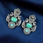 Silver Replica Monalisa Stone Peacock Earrings | Stunning Lightweight Studs – My Fashion - Image 6