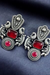 Silver Replica Monalisa Stone Peacock Earrings