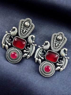 Silver Replica Monalisa Stone Peacock Earrings