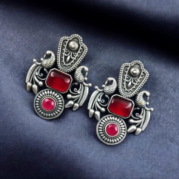 Silver Replica Monalisa Stone Peacock Earrings Silver Replica Monalisa Stone Peacock Earrings