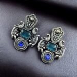 Silver Replica Monalisa Stone Peacock Earrings | Stunning Lightweight Studs – My Fashion - Image 7