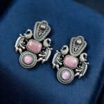 Silver Replica Monalisa Stone Peacock Earrings | Stunning Lightweight Studs – My Fashion - Image 8