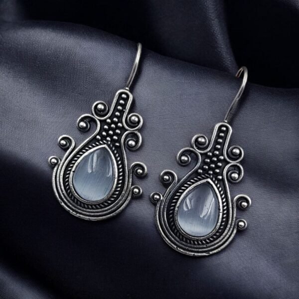Monalisa-Stone-Hook-Earrings-5.jpeg Silver Replica Peacock Studs