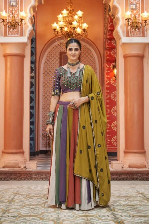 Multi-Color-Lehenga-Choli-36.jpg Elegant Multi Color Lehenga Choli Gamthi Embroidery With Mirror Work - Image 3