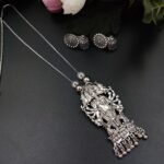 Elegant Oxidized Chain Necklace with Jhumka Earrings Set