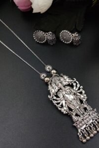Elegant Oxidized Chain Necklace with Jhumka Earrings Set