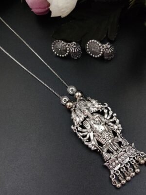 Elegant Oxidized Chain Necklace with Jhumka Earrings Set