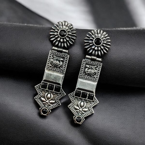 Oxidized-Silver-Replica-Earrings-15.jpeg New Elegant Oxidized Silver Replica Earrings | Handcrafted Lightweight Studs – My Fashion - Image 7