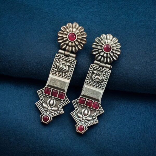 Oxidized-Silver-Replica-Earrings-19.jpeg New Elegant Oxidized Silver Replica Earrings | Handcrafted Lightweight Studs – My Fashion - Image 2