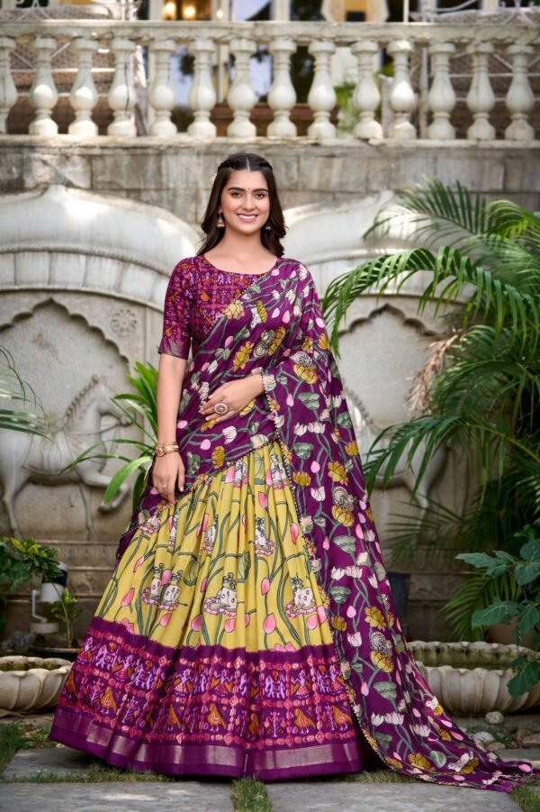 Pichwai-Patola-Printed-Tussar-Silk-Lehenga-Choli-12.jpg Nandani Floral Tussar Silk Lehenga Set – Traditional Festive Lehenga by My Fashion - Image 3