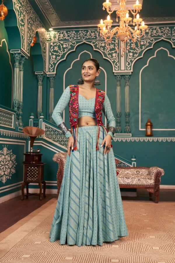 Pista Green Jacket Style Lehenga Set (1) Pista Green Jacket Style Lehenga Set