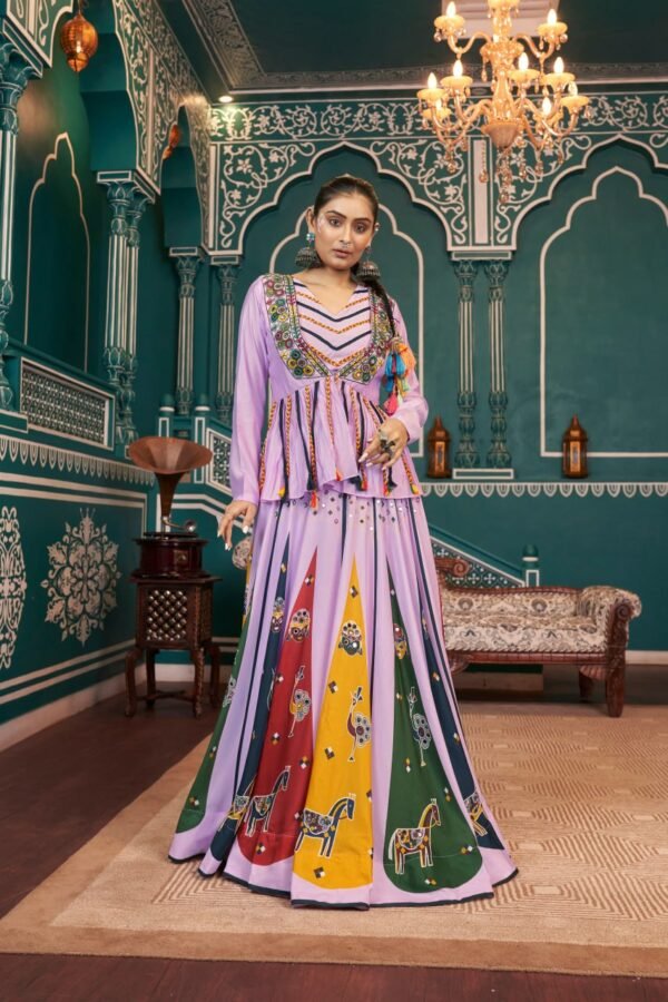 Silk Mirror Work Jacket Style Lehenga Set (1) Silk Mirror Work Jacket Style Lehenga Set