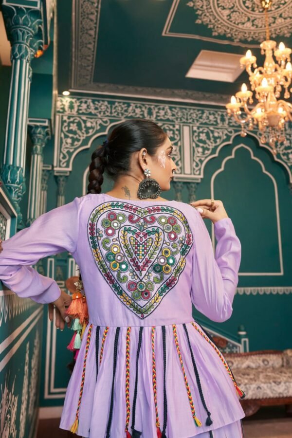 Silk Mirror Work Jacket Style Lehenga Set (2) Silk Mirror Work Jacket Style Lehenga Set