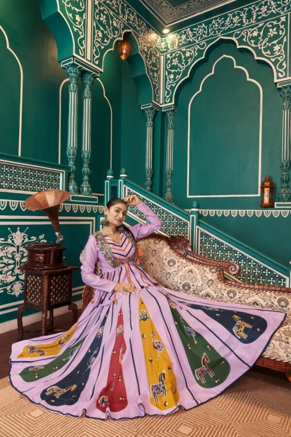 Silk Mirror Work Jacket Style Lehenga Set (3) Silk Mirror Work Jacket Style Lehenga Set