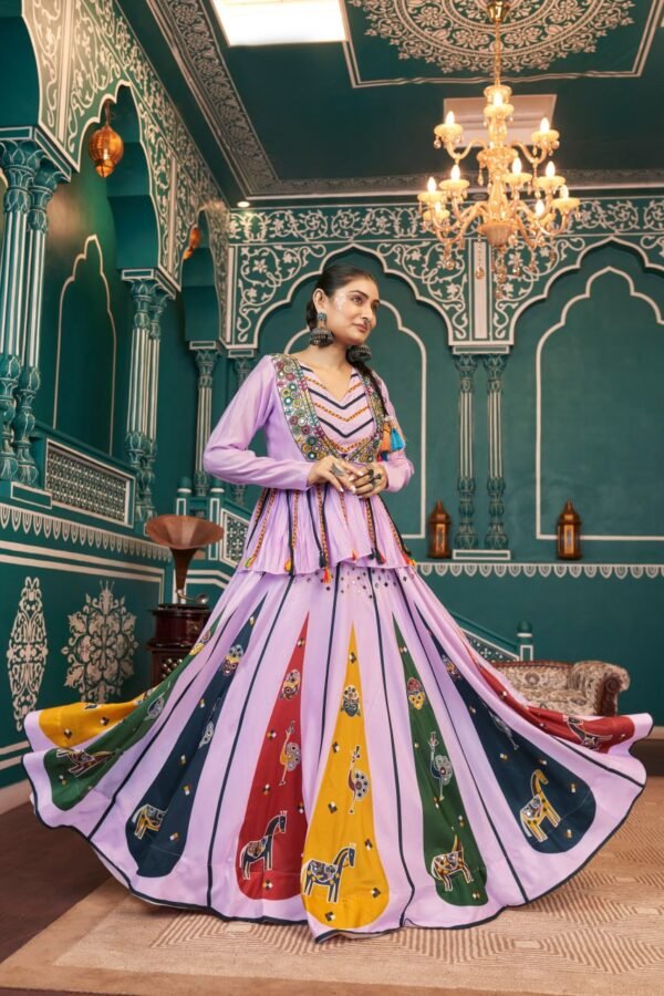 Silk Mirror Work Jacket Style Lehenga Set (4) Silk Mirror Work Jacket Style Lehenga Set