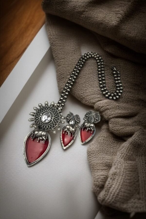 Silver Replica Nandi Necklace Set Silver Replica Nandi Necklace Set