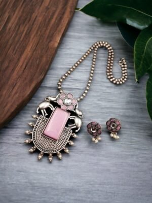 Silver Replica Elephant Necklace Set
